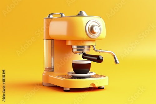 Coffee machine on yellow background, digital illustration. Generative AI