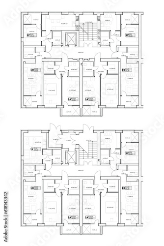 Vector architectural project of a multistory building floor plan