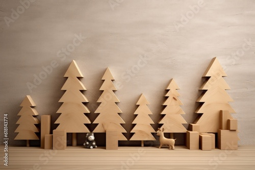 Background with Christmas decor  wooden details  Christmas holiday. Generative AI