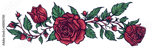 wild and garden roses. select individual objects. Leaves, flowers, branches, red roses, flower arrangements, natural elements.