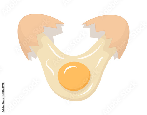 Cracked and broken raw egg with brown eggshell. Vector and PNG illustration on transparent background.