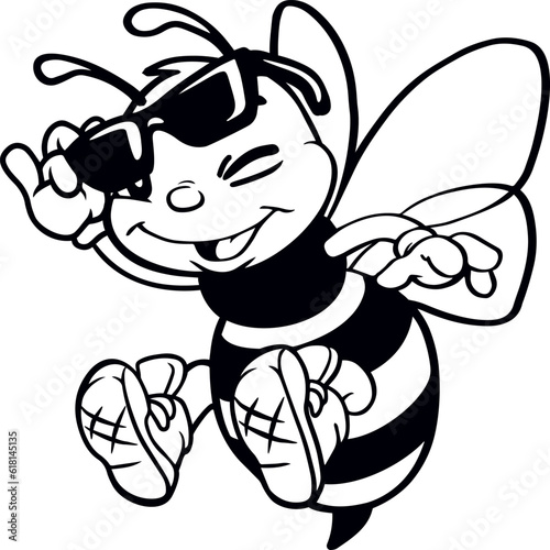 Cartoon bumblebee. Bee in sunglasses. Vector illustration.