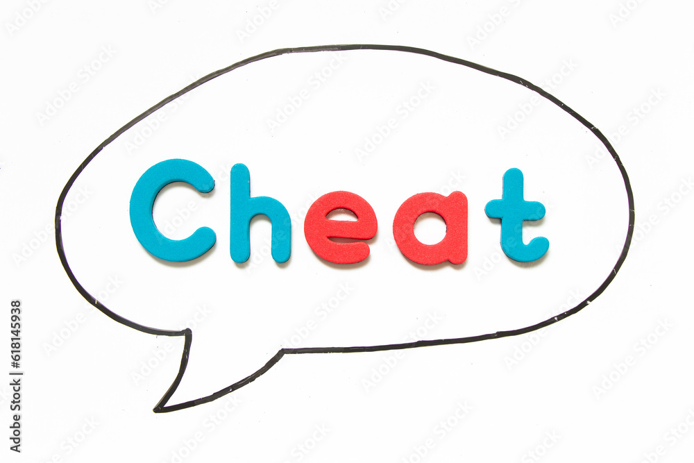 Alphabet letter with word cheat in black line hand drawing as bubble speech on white board background Alphabet letter with word cheat in black line hand drawing as bubble speech on white board background