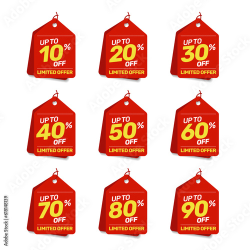 Set of discount offer price label, sale promo marketing