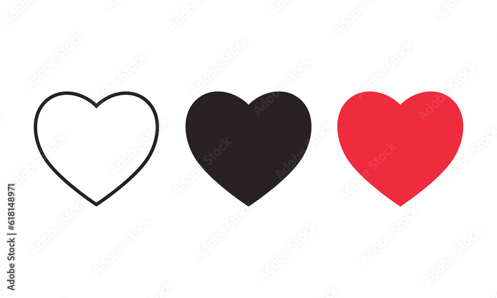 Collection of Love Heart Symbol Icons . Love Illustration Set with Solid and Outline Vector Hearts