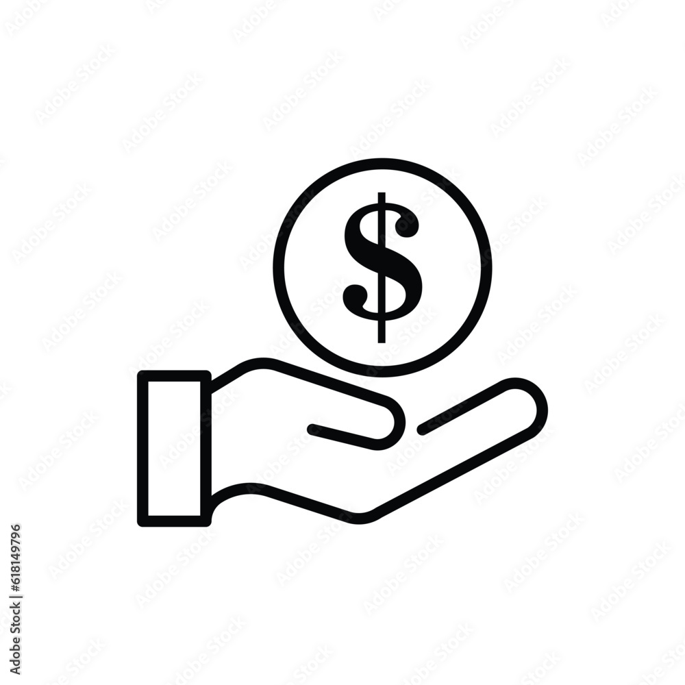 save money icon, salary money, invest finance, hand holding dollar, line symbols on white background save money icon, salary money, invest finance, hand holding dollar, line symbols on white background