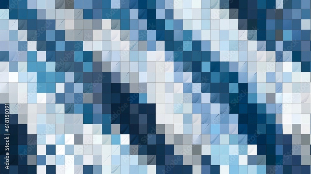 Abstract background of blue and white squares. Geometric mosaic pattern. Generative AI. Abstract background of blue and white squares. Geometric mosaic pattern. Generative AI.