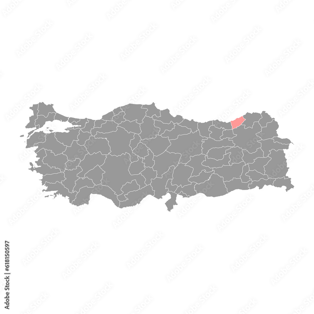 Rize province map, administrative divisions of Turkey. Vector illustration.