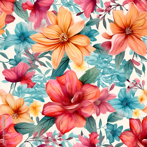 seamless pattern with flowers,red,flower,plant,leaf,nature,design,AI generated