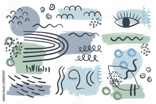 
Modern set of abstract naive art elements, minimalistic design. Doodle vector illustrations.

