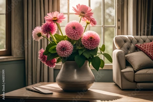 living room with flowers