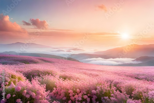 lavender field at sunset Generated Ai © AQ Arts