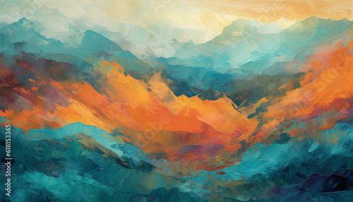 Abstract autumn landscape with hills in teal and orange colors, illustration generated with AI © MichaelJBerlin
