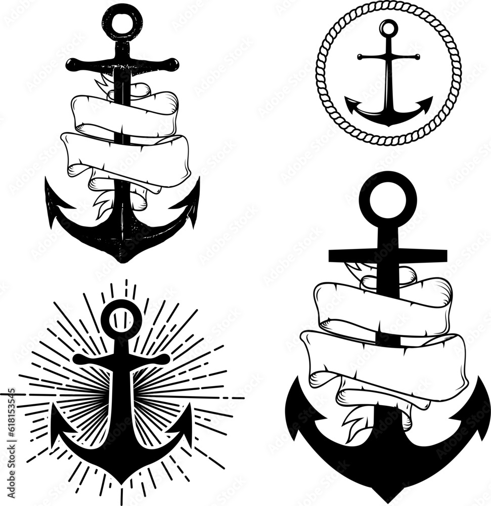 Set of the vector anchors. Label and logos design template. Vector illustration. Set of the vector anchors. Label and logos design template. Vector illustration.