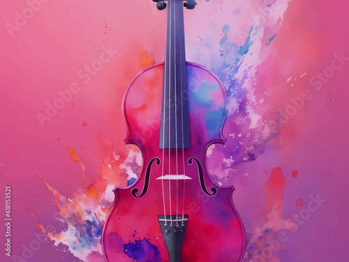 Music Theme Illustration wit Guitar and Paint Splash on White Background. Watercolor Style Design with Musical Elements for Poster, Banner, Invitation, Greeting Card or Cover.