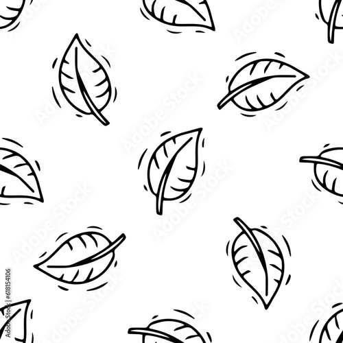 Simple sketch line style element. Doodle cute ink pen leaf on white background. Doodle leaf seamless pattern. Eco concept.