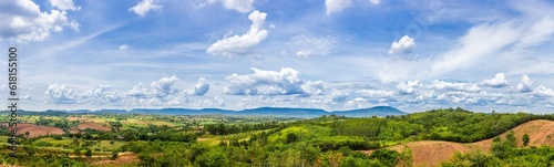 Panorama landscape of mountains, forests and beautiful skies in countryside