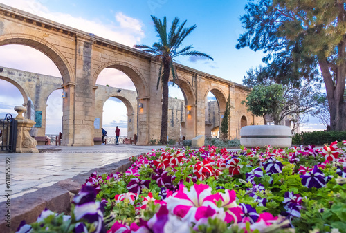 Upper Baraka garden and with the decorative stone arches, Valleta, Malta. photo