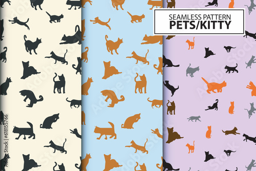 Seamless pattern of cute adorable kitten cat isolated in soft pastel color suitable for paper or background, wall and home decoration