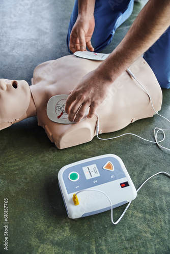 Quadro su tela cardiac resuscitation techniques, partial view of professional paramedic applyin