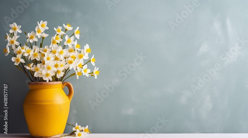 Ai generative elegant and minimal bouquet of flowers in a decorative vase against a solid color background 