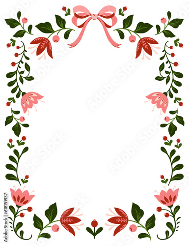 Vector Floral Folk Art Christmas Frame