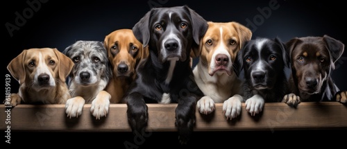 6 different dogs on a black background