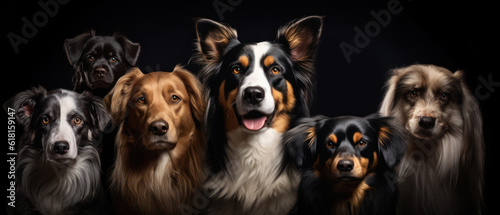 group of dogs on a black background