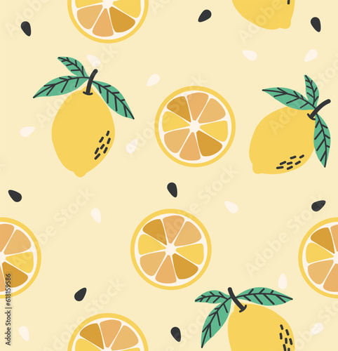 Lemon and lemon slice seamless pattern