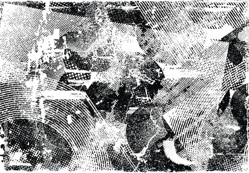 Glitch distorted grange shape . Noise grungy logo . Trendy defect error shapes . Glitched frame .Grunge textured . Distressed effect .Vector shapes with a halftone dots screen print texture.