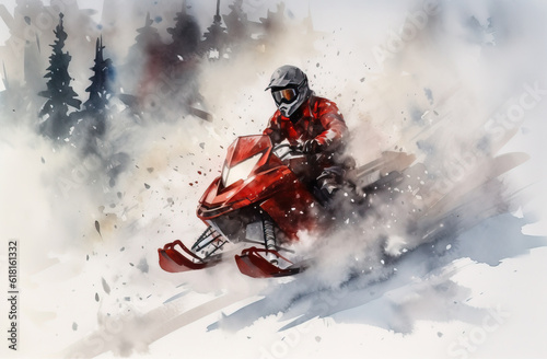 Snowmobile downhill. extreme sports and entertainment. generative AI