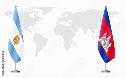 Argentina and Cambodia flags for official meeting