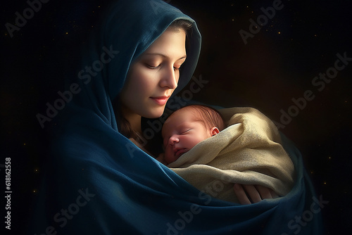Canvastavla Holy Mary holding baby Jesus Christ in her arms