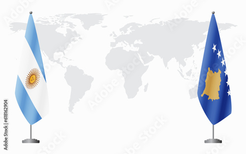 Argentina and Kosovo flags for official meeting