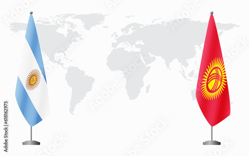 Argentina and Kyrgyzstan flags for official meeting