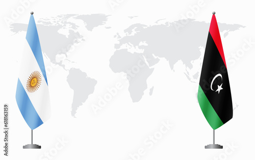 Argentina and Libya flags for official meeting