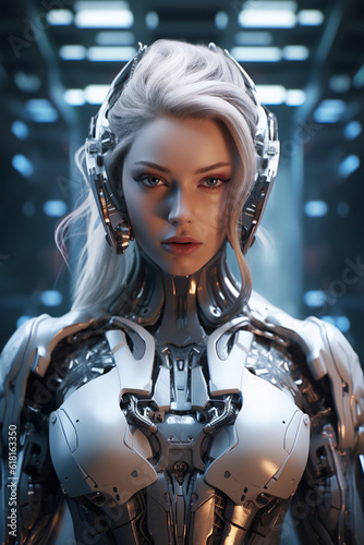 Highly detailed portrait of female cyborg