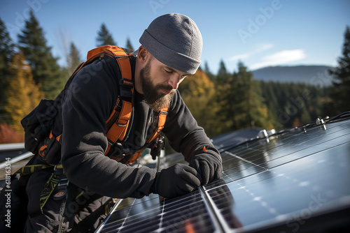Minting and maintenance of solar panels by an expert. AI generativ.