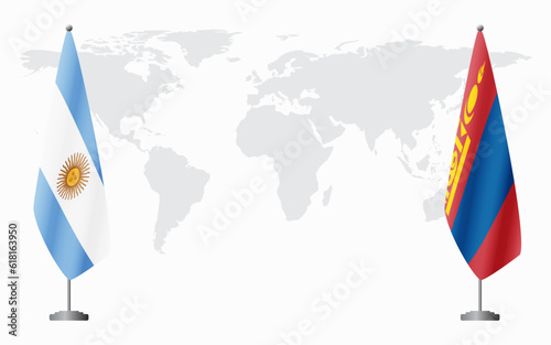 Argentina and Mongolia flags for official meeting