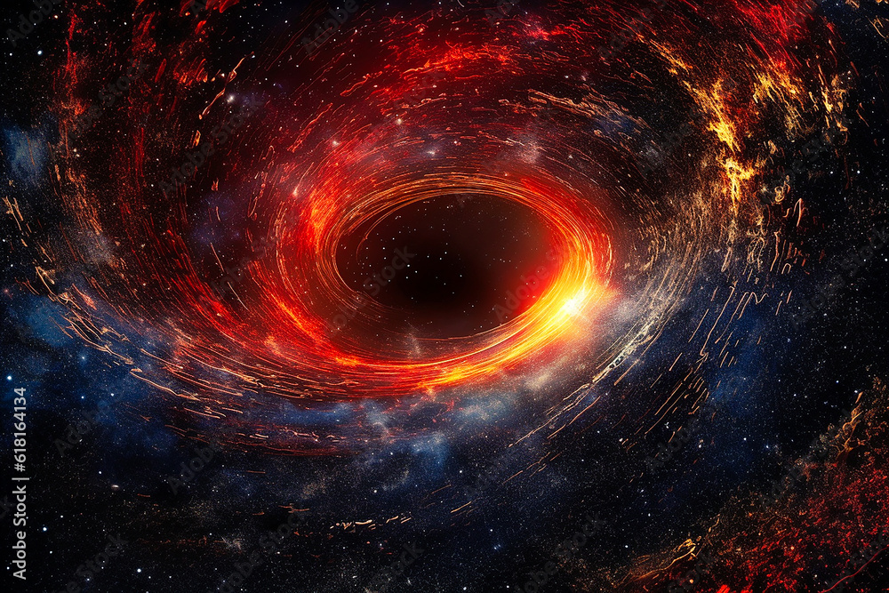 Graphical representation of a massive black hole in a distant galaxy. AI generativ