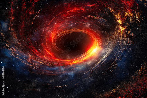 Graphical representation of a massive black hole in a distant galaxy. AI generativ
