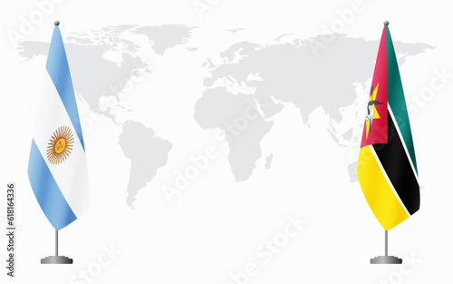 Argentina and Mozambique flags for official meeting