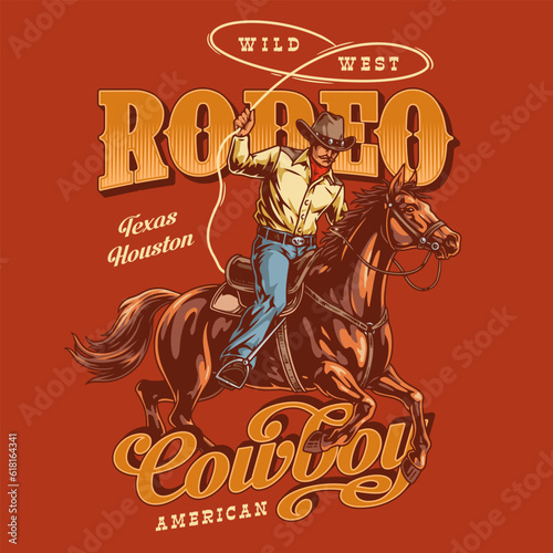 Rodeo cowboy colorful vintage sticker