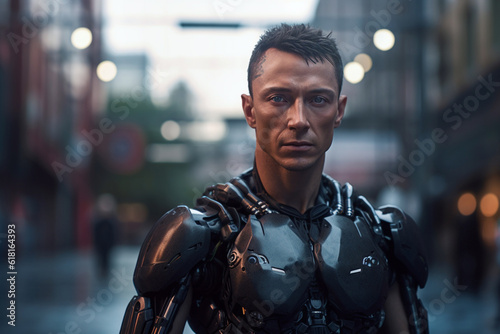 Highly detailed portrait of male cyborg