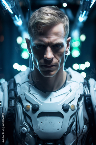 Highly detailed portrait of male cyborg