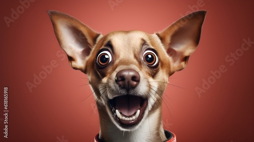 A Full Surprise: Portrait of a Stunned Dog with Open Mouth on a Solid Background