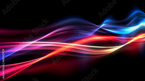 Colorful light trails with motion effect. Illustration of high speed light effect on black background. Velocity pattern for banner design
