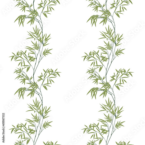 Seamless pattern with bamboo branches on white background