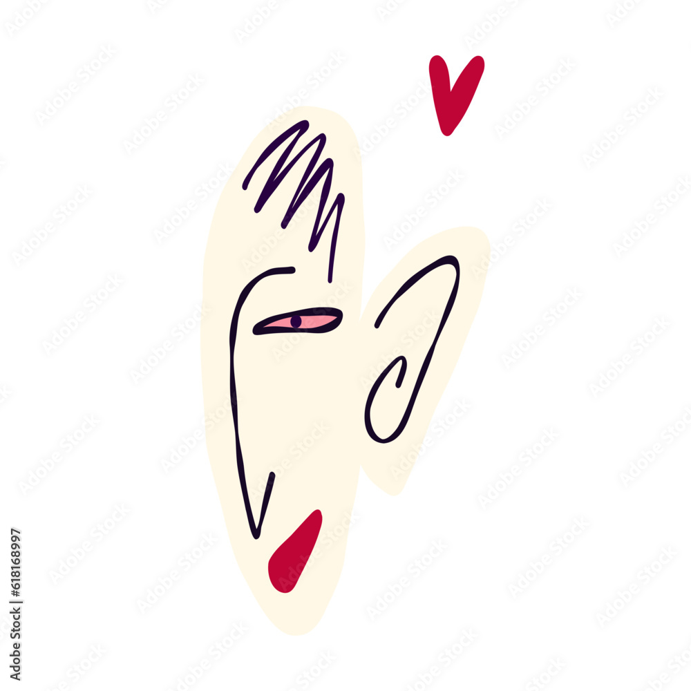 Charming aesthetically attractive stylized face. Illustration in a modern hand-drawn style Charming aesthetically attractive stylized face. Illustration in a modern hand-drawn style