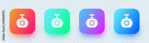Dash cam solid icon in square gradient colors. Car camera signs vector illustration.